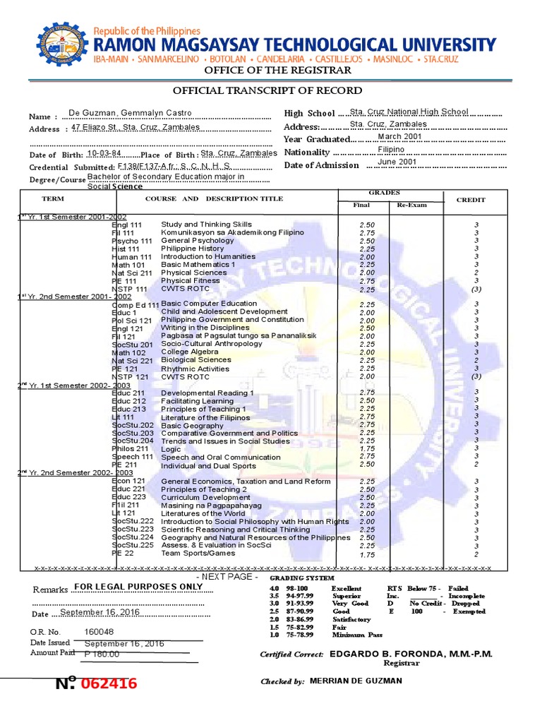 Official Transcript of Records Sample | PDF | Educational Technology ...