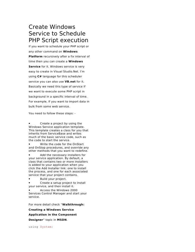 Schedule PHP Script with Windows Service | PDF | Php | Visual Basic .Net