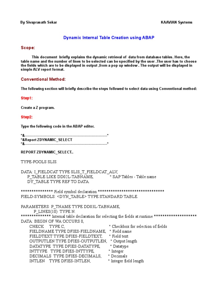 Dynamic Internal Table | PDF | Data Type | Information Technology Management