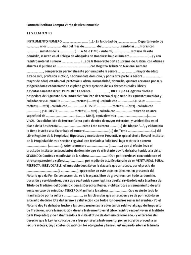 Formato Escritura Compra Venta de Bien Inmueble PDF Propiedad Información del gobierno