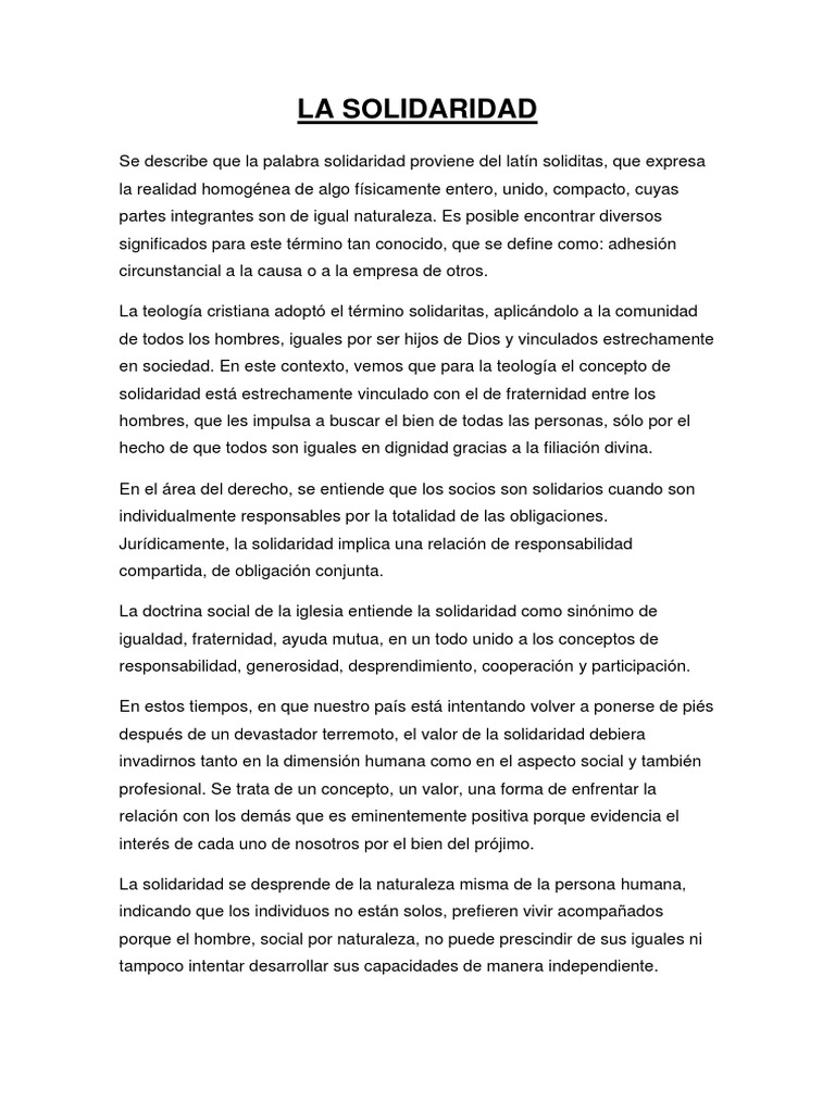 Concepto y Valor de la Solidaridad | PDF | Divinidad (disciplina ...