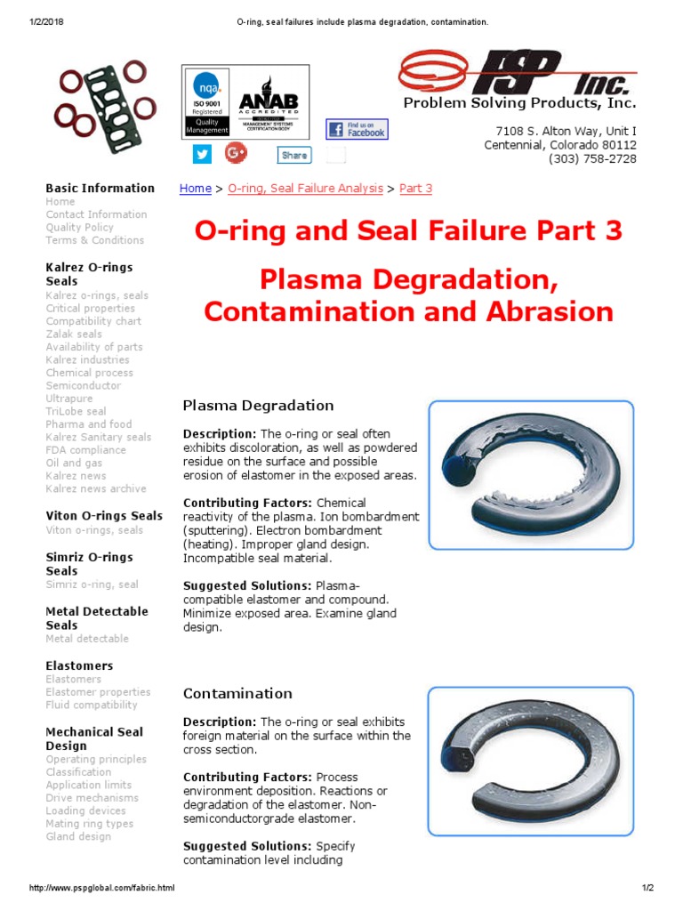 ORing, Seal Failures Include Plasma Degradation, Contamination 3