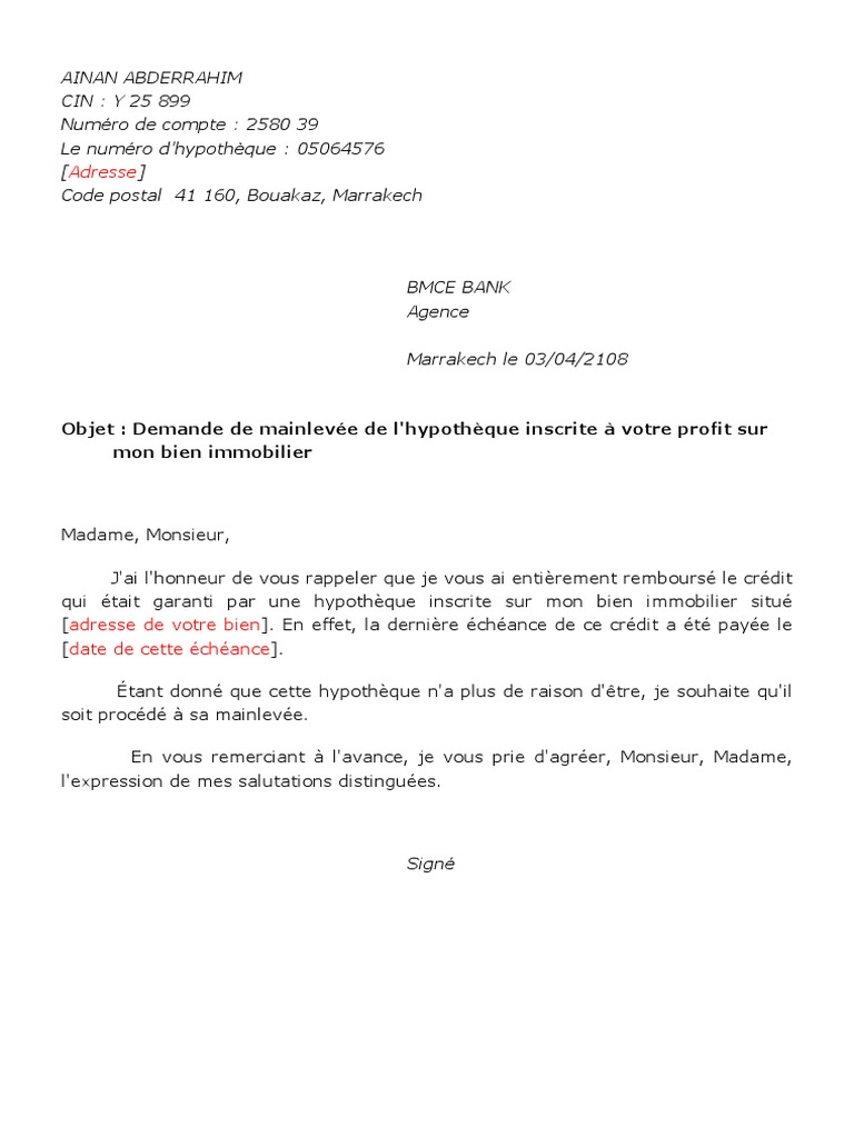 Ooreka Demande Mainlevee Hypotheque0011 | PDF