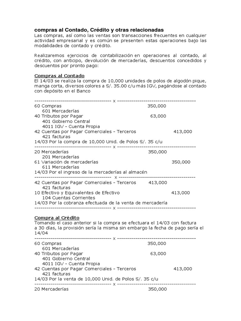Compras Al Contado Factura Contabilidad