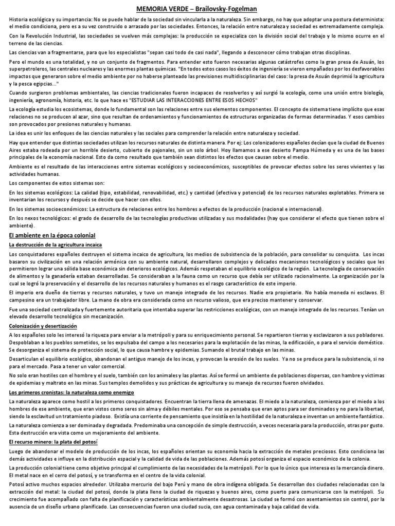 Memoria Verde (Interpretación) PDF Los bosques Agricultura