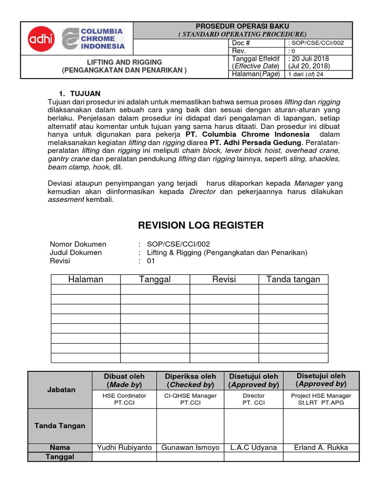 SOP Lifting and Rigging | PDF