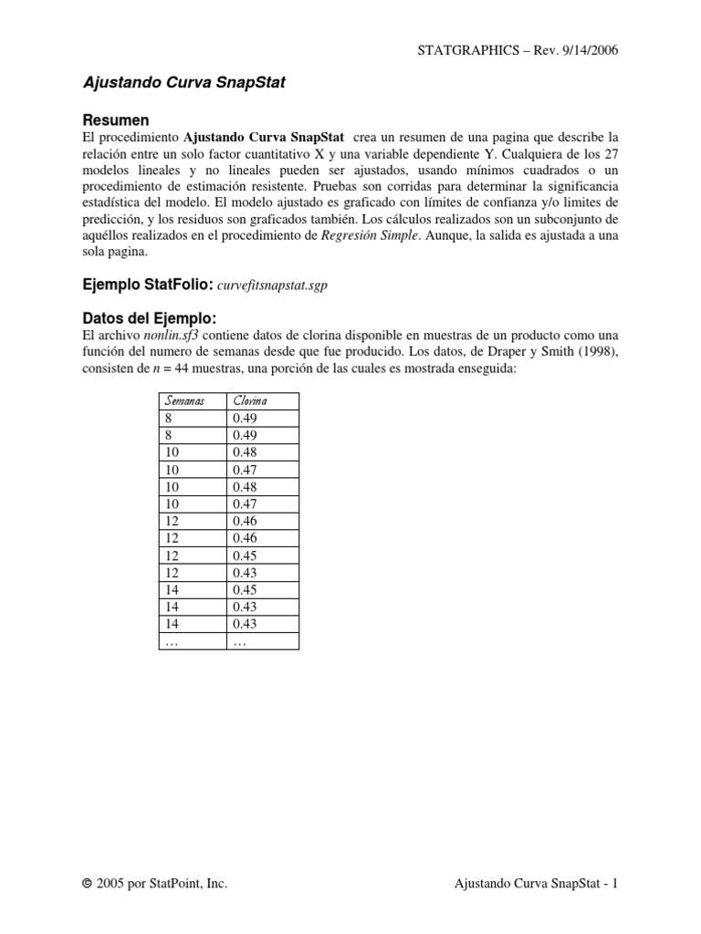 Ajuste de Curva SnapStat en Statgraphics | PDF | Estadísticas ...