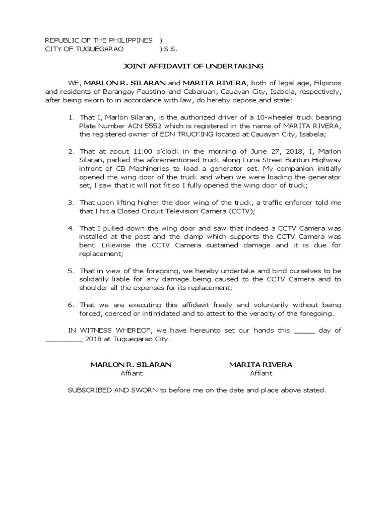Affidavit of Undertaking CCTV PDF