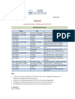 Circular: Academic Calendar: Fall Semester 2018-2019