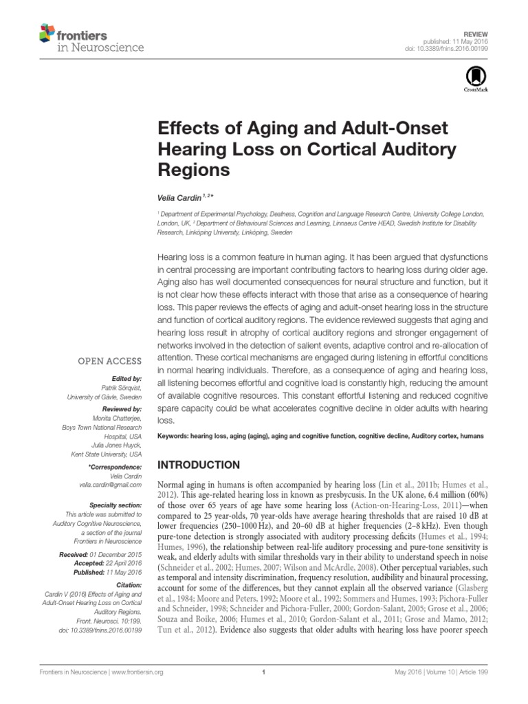 Effects of Aging and Adult-Onset Hearing Loss On Cortical Auditory ...