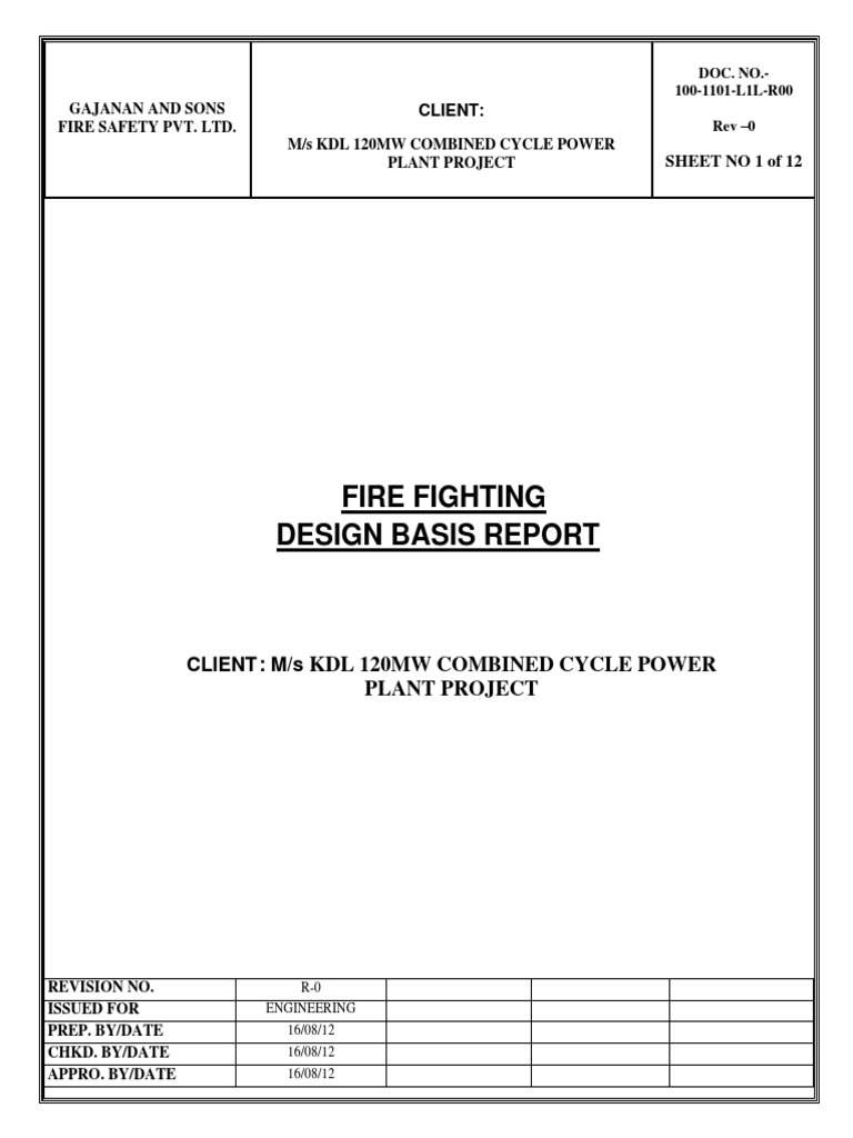 Fire Fighting Design Basis Report: Client: M/S | Fire Sprinkler System ...