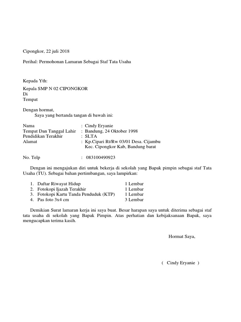 Download 64+ Contoh Surat Lamaran Kerja Jadi Gratis