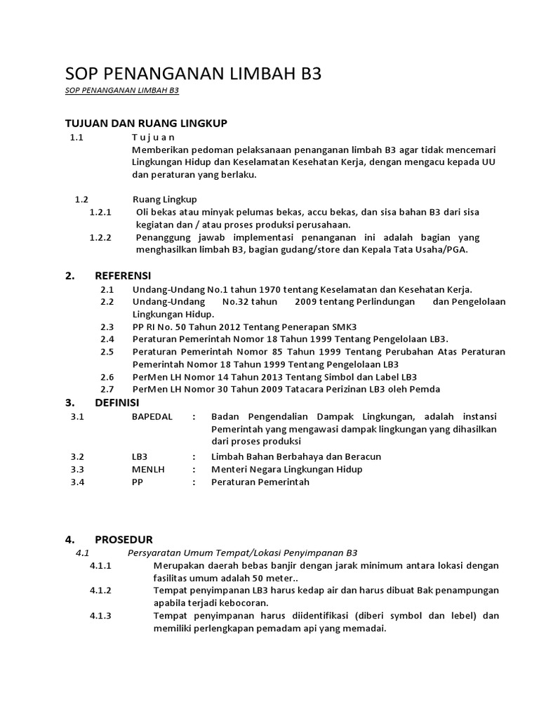 SOP Penanganan Limbah B3 dan Penyimpanan | PDF
