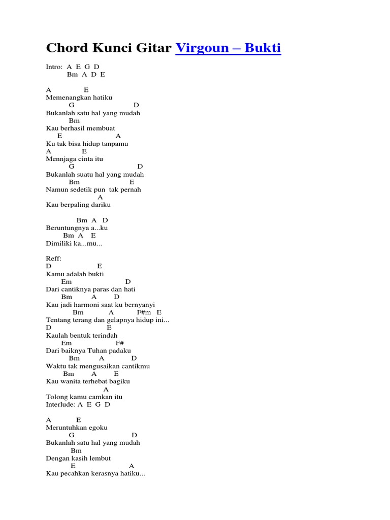 Chord Lagu Bukti