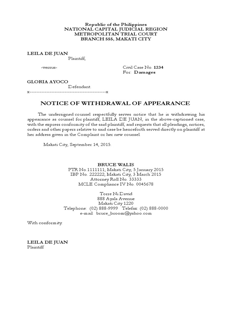 notice of withdrawal of counsel florida