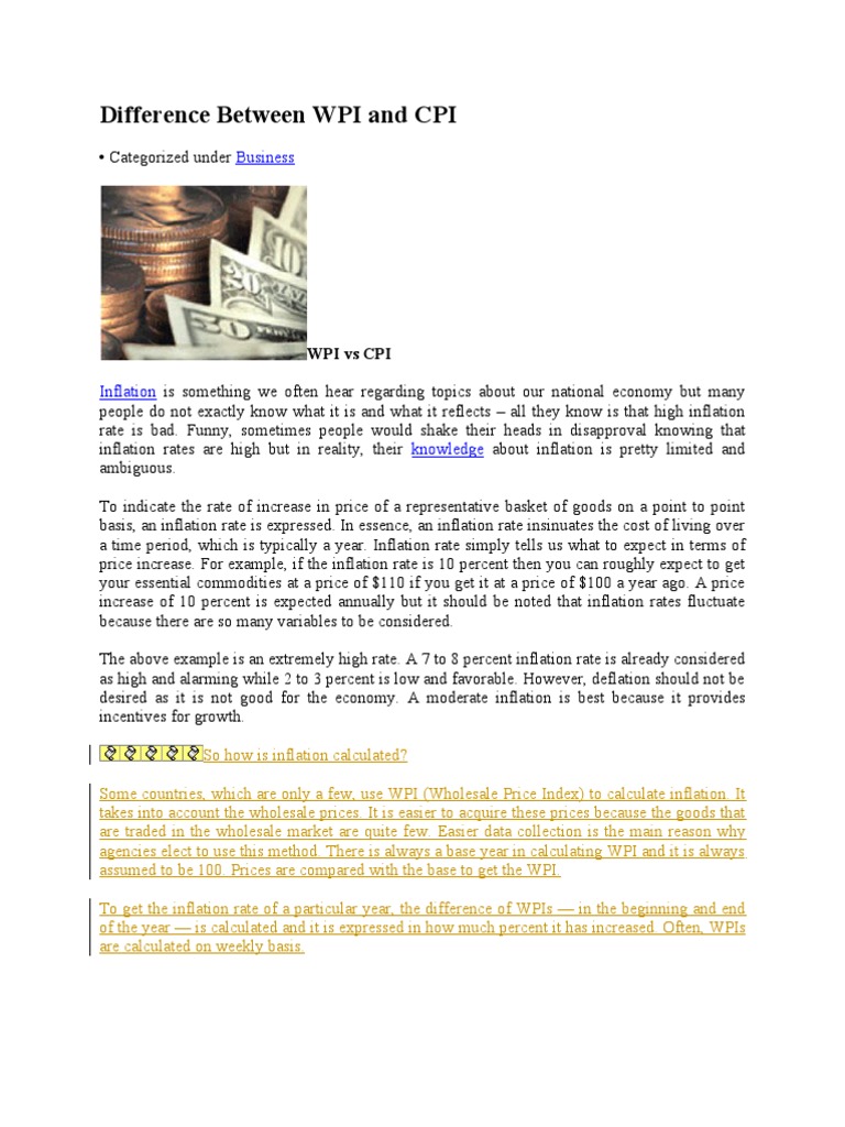 Difference Between WPI and CPI | PDF | Wholesale Price Index | Consumer ...