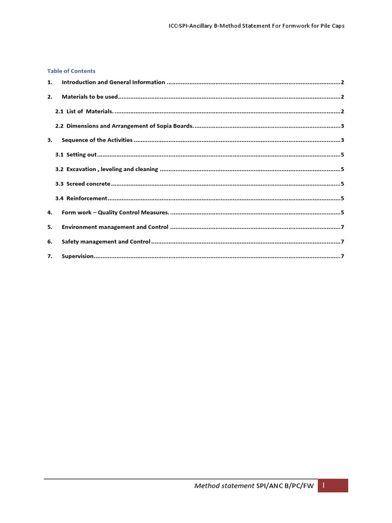 Formwork Method Statement for Pile Caps | PDF | Deep Foundation | Concrete