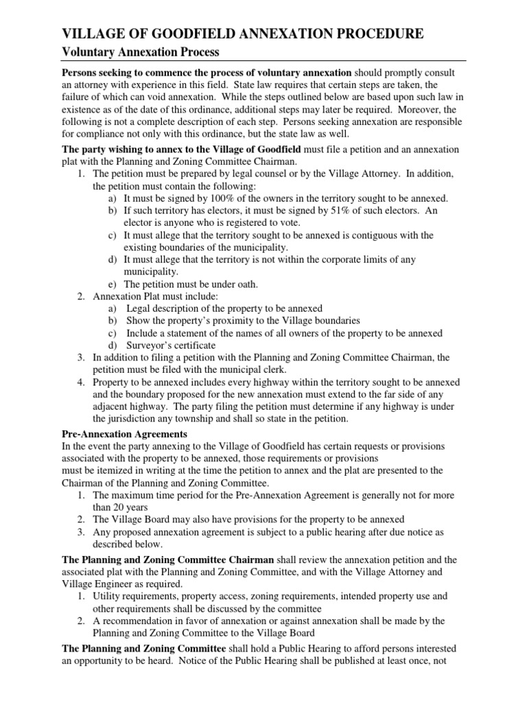 Village of Goodfield Annexation Procedure | PDF | Annexation | Zoning
