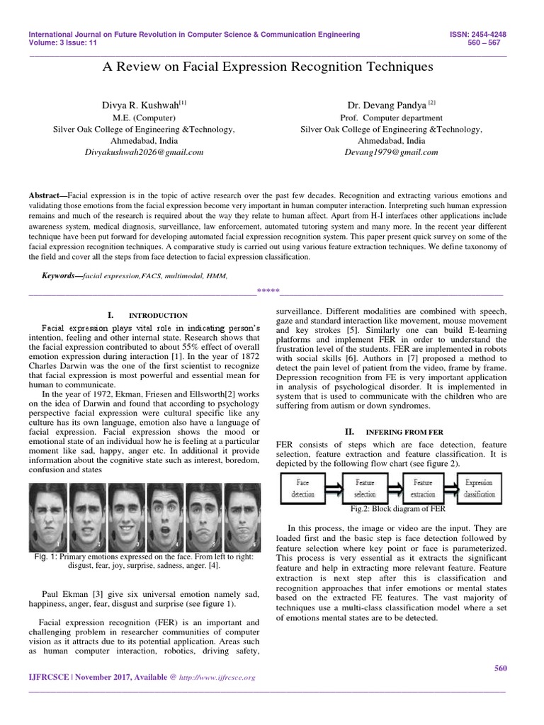 Review of Facial Expression Recognition Techniques | PDF | Principal ...