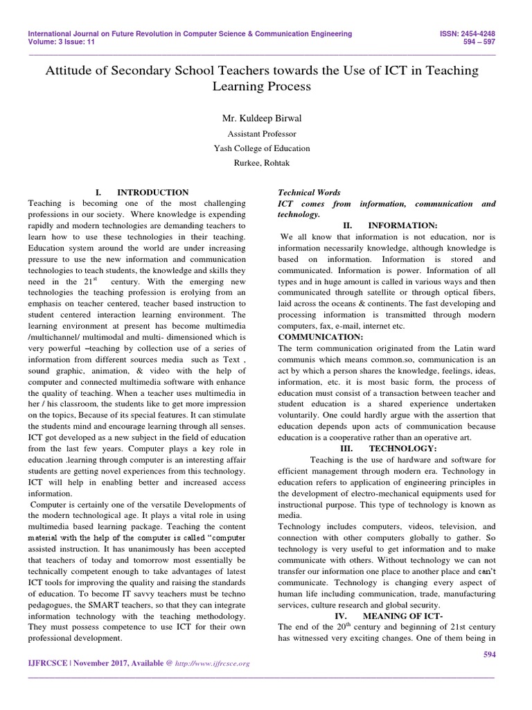 ICT in Teaching: Teacher Attitudes | PDF | Educational Technology ...