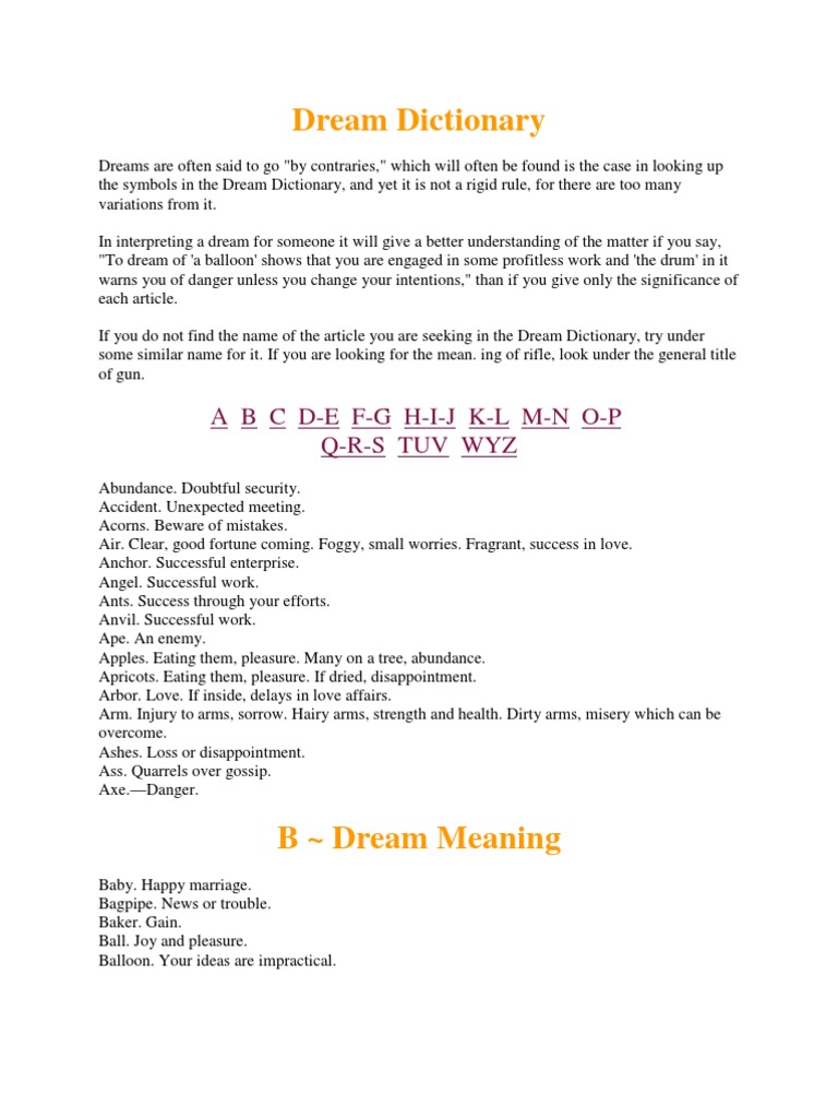 Dream Dictionary Abcd Ef Gh I Jk Lm No P Q R S Tuv Wyz Pdf