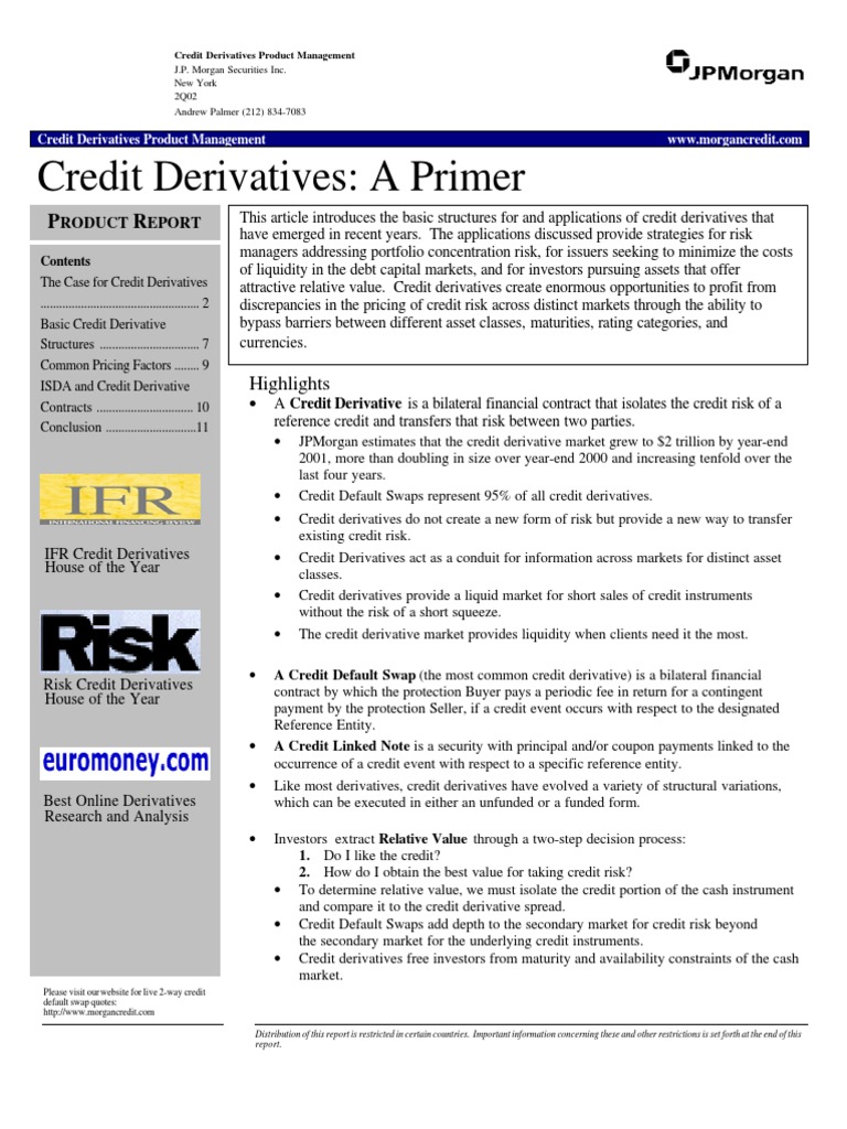 JPM CDS Primer Credit Derivative Derivative (Finance) Free 30day