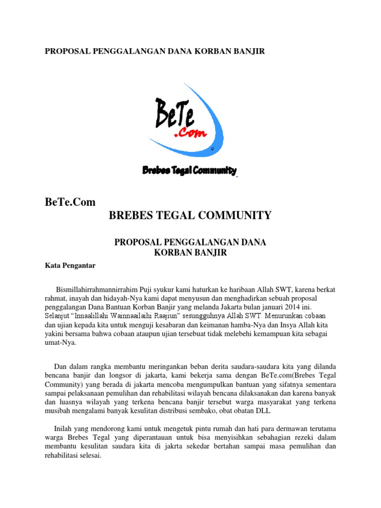 Proposal Penggalangan Dana Korban Banjir Bete Com
