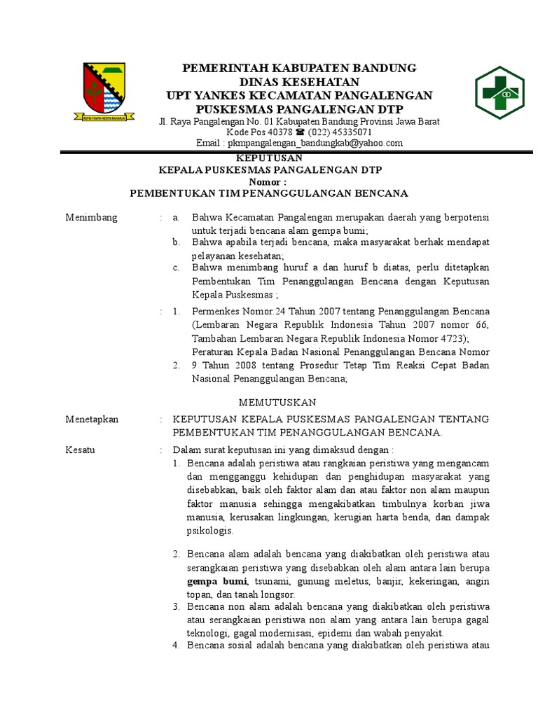SK Lampiran Pembentukan Tim Penanggulangan Bencana | PDF