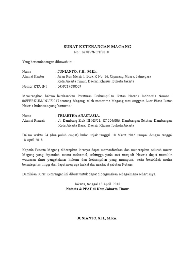 Surat Keterangan Magang 