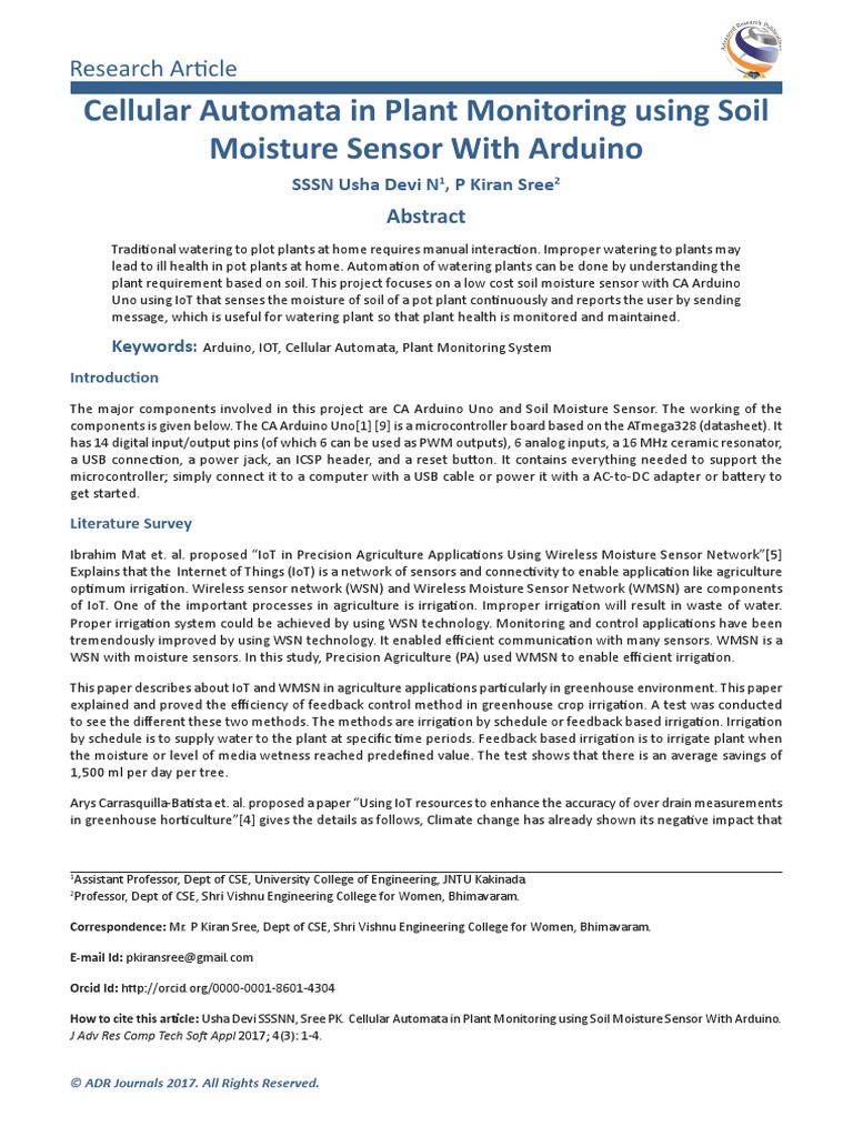 Cellular Automata in Plant Monitoring Using Soil Moisture Sensor With ...