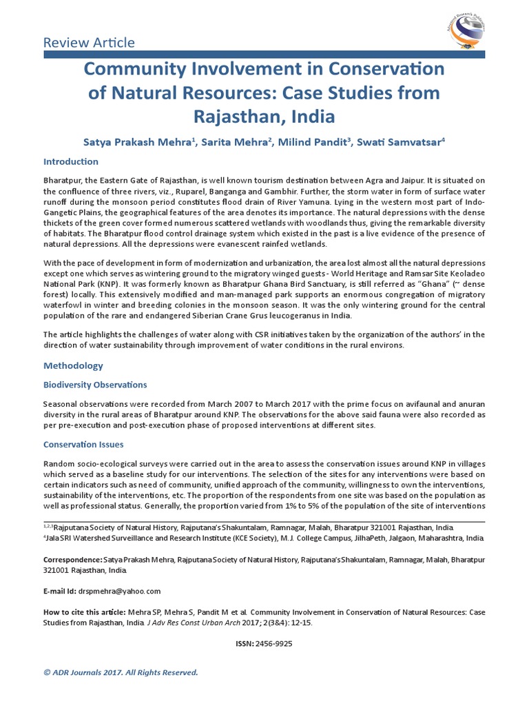 Community Involvement in Conservation of Natural Resources Case