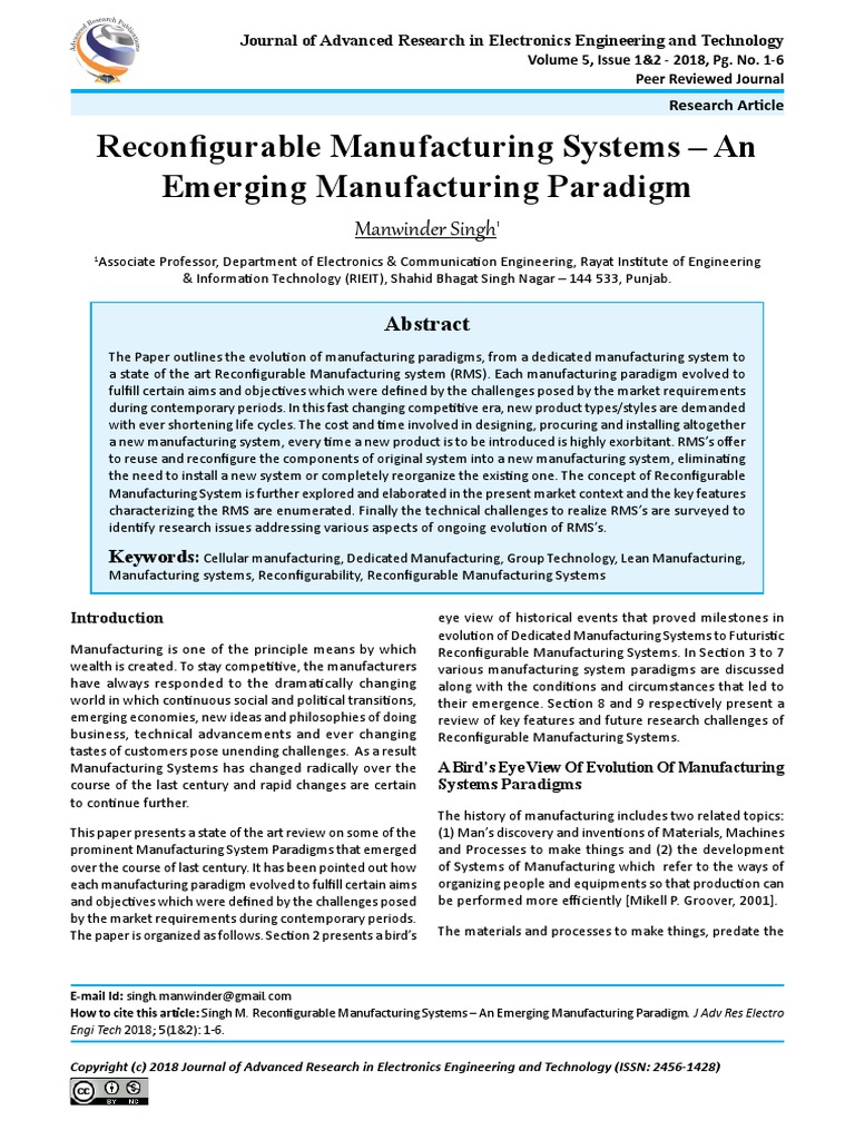 Modularity Assessment In Reconfigurable Manufacturing System – RAIRF