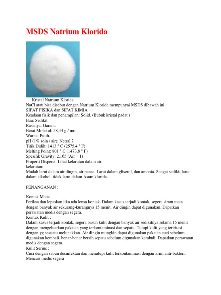 Msds Natrium Klorida Pdf