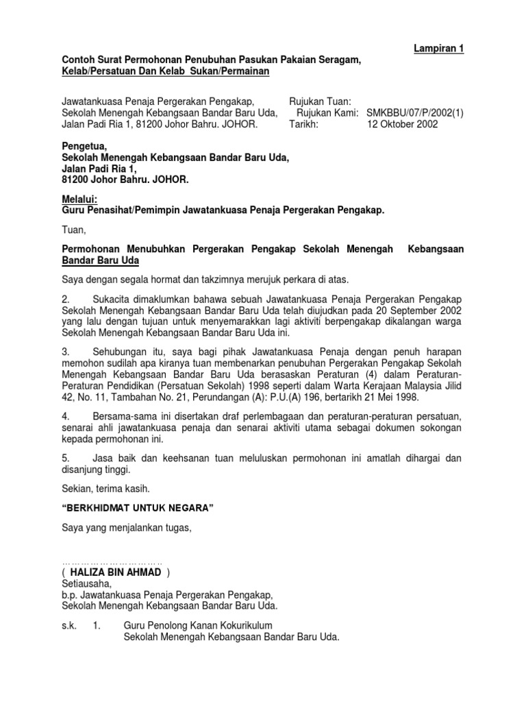 Contoh Surat Meminta Yuran Bulanan