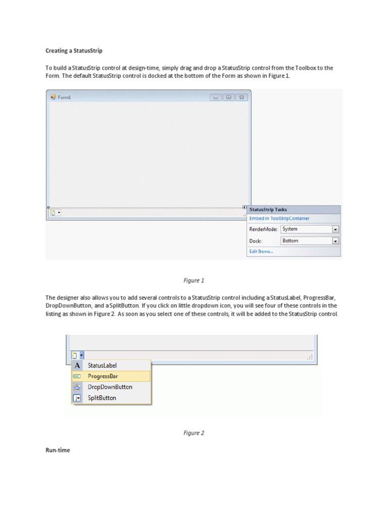 Creating A StatusStrip | PDF | Menu (Computing) | Keyboard Shortcut
