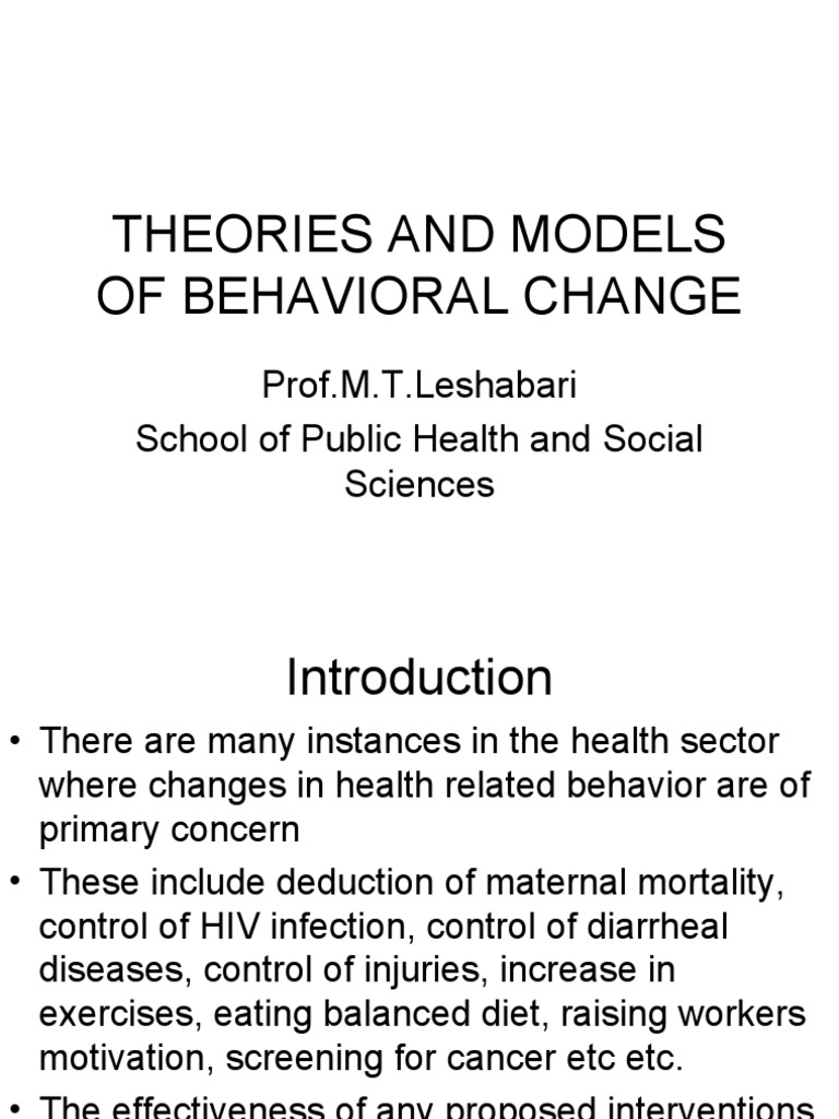 Theories and Models of Behavioral Change | PDF | Behavioural Sciences ...