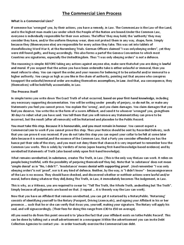 Understanding the Commercial Lien Process | PDF | Notary Public | Virtue