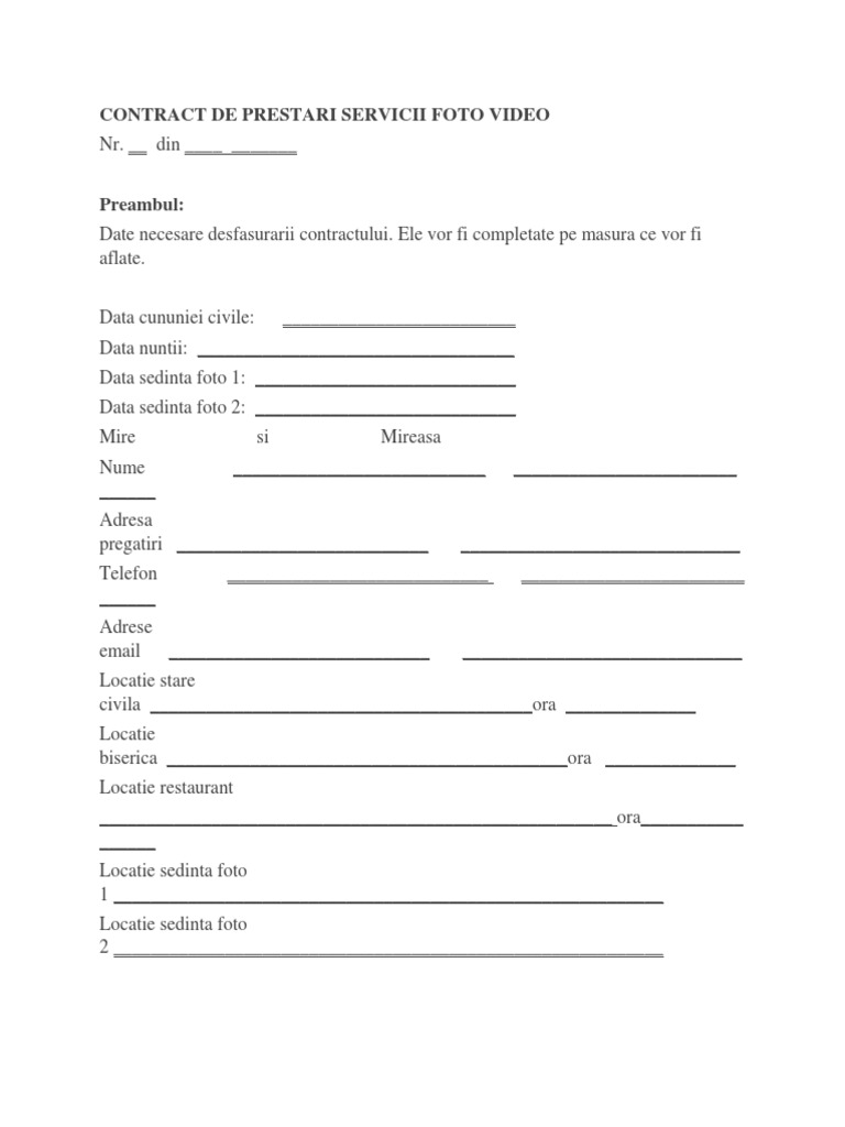 Contract De Prestari Servicii Foto Video
