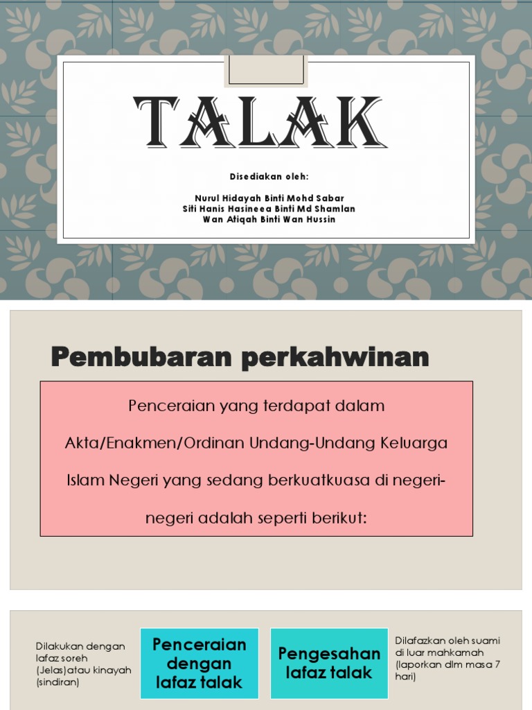 Pembentangan Talak Pdf