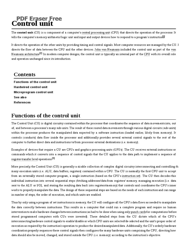 Control Unit PDF Central Processing Unit Information Technology