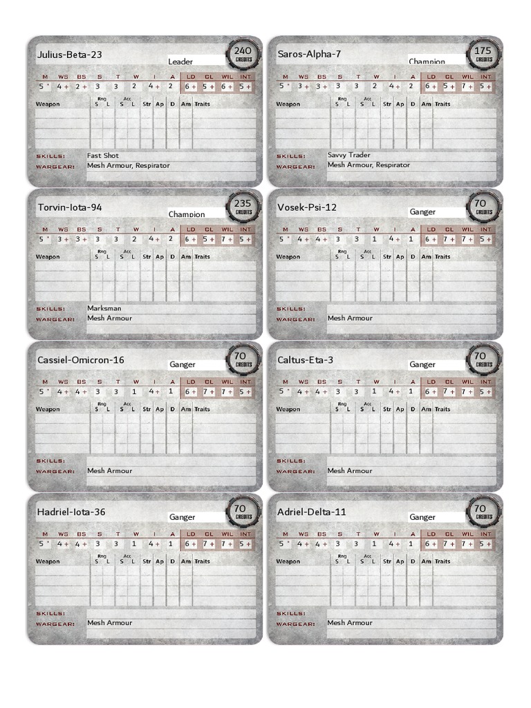 Necromunda Ganger Cards v5.5 | PDF