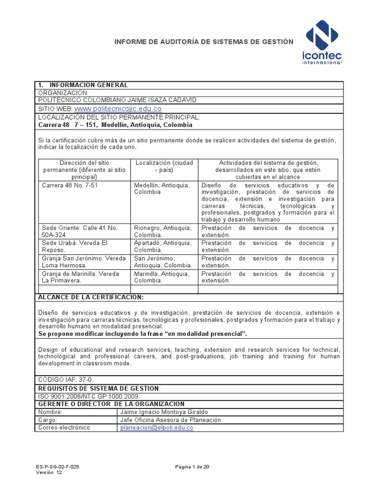 www.politecnicojic.edu.co Informe De Auditoría De Sistemas De Gestión Calidad