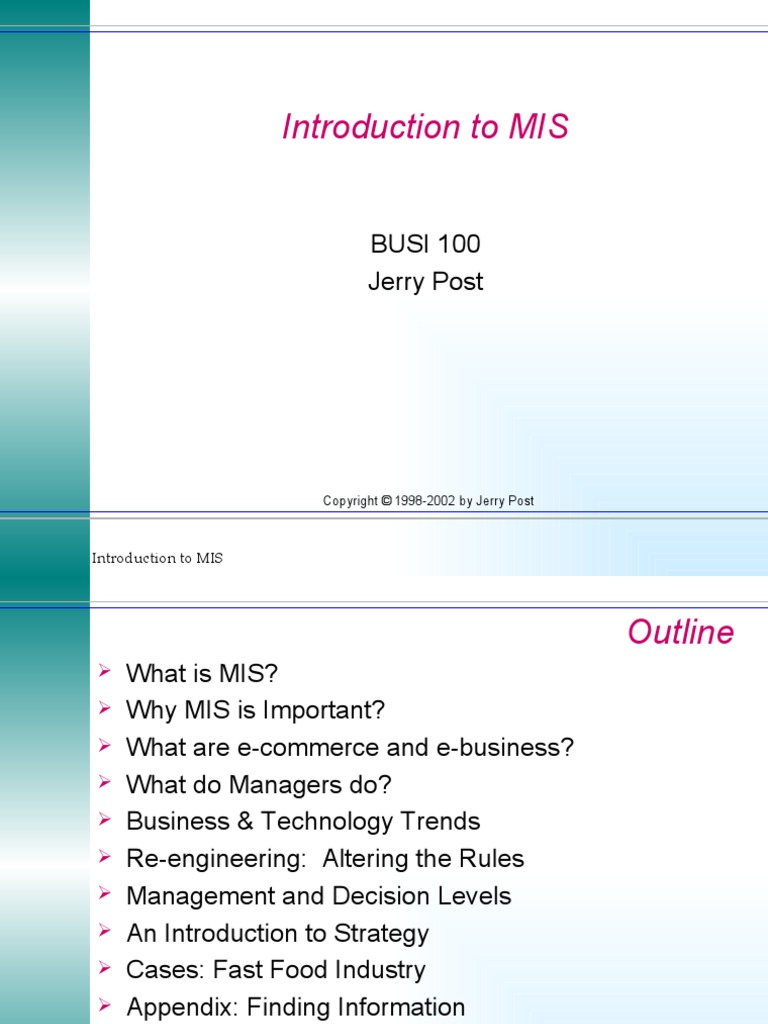 Introduction To MIS: BUSI 100 Jerry Post | PDF