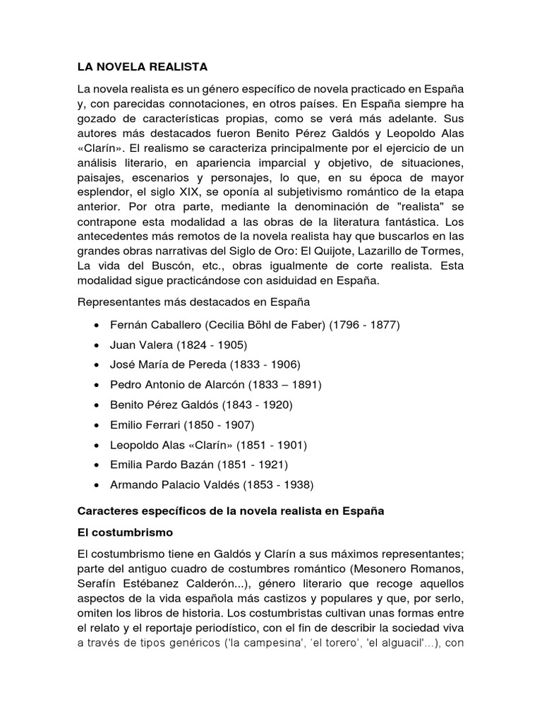 La Novela Realista Realismo literario Novelas