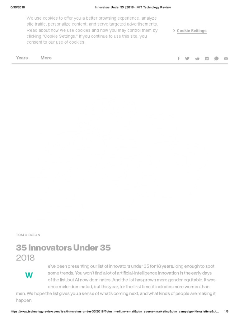Innovators Under 35: 2018 Highlights | PDF | Innovation | Artificial ...