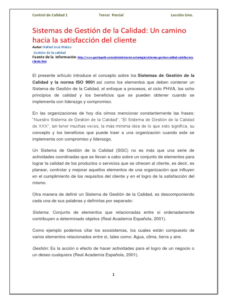 Sistemas de Gestión de Calidad ISO 9001 | PDF | Gestión de la calidad ...