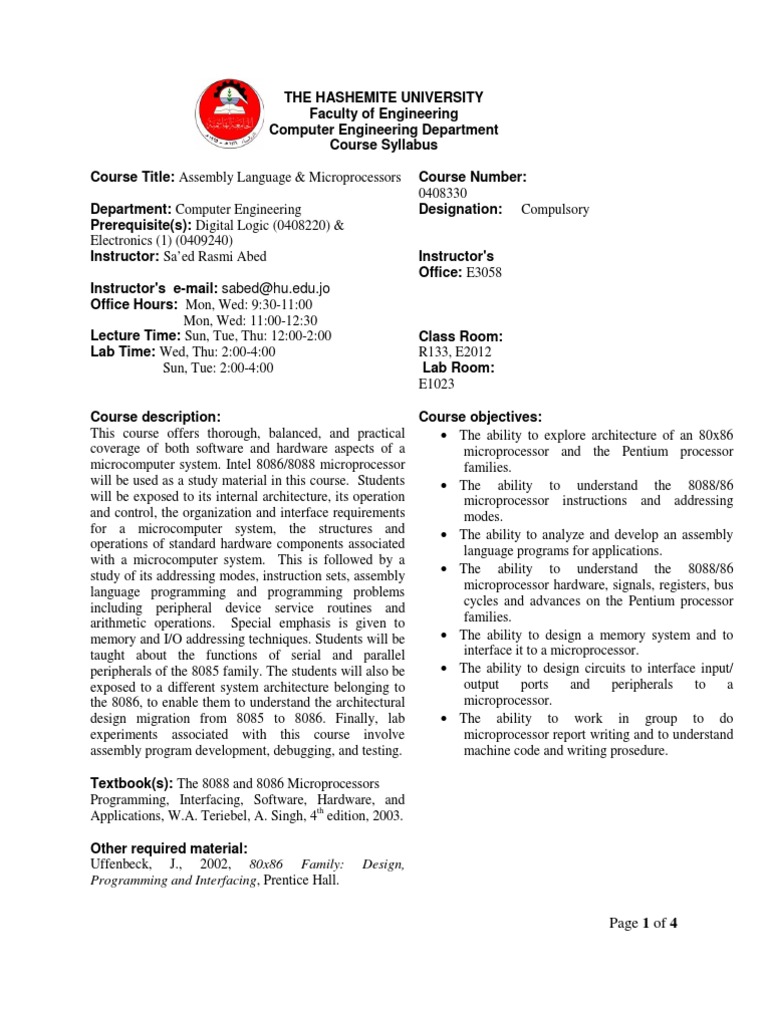 Assembly Language & Microprocessors Syllabus | PDF | Microprocessor ...