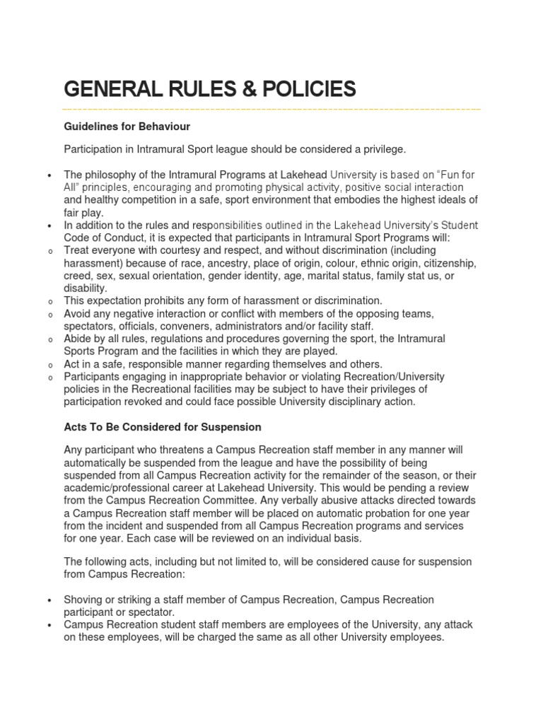 Intramural Sports Conduct Guidelines | PDF | Harassment | Sports