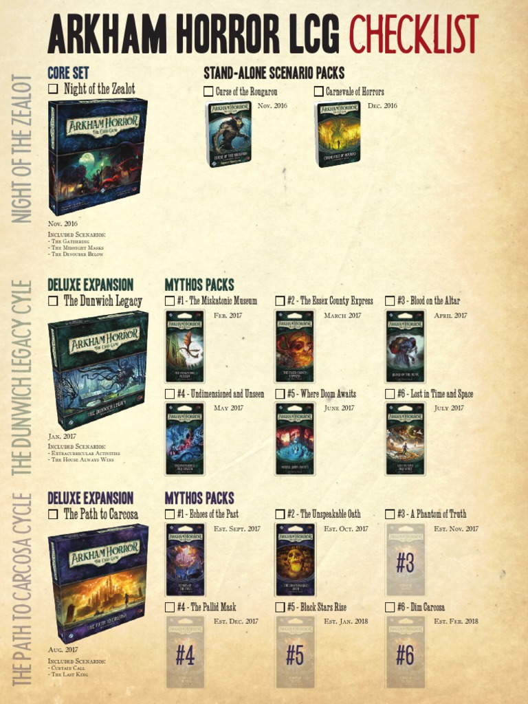arkham horror dunwich legacy card list LCG Checklist Overview | PDF | Leisure Arkham Horror LCG: The Dunwich