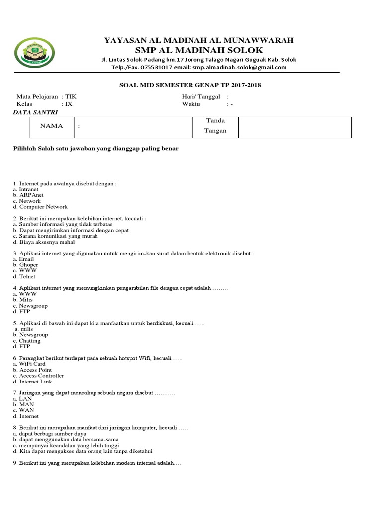 Soal Ujian Semester Tik Pdf